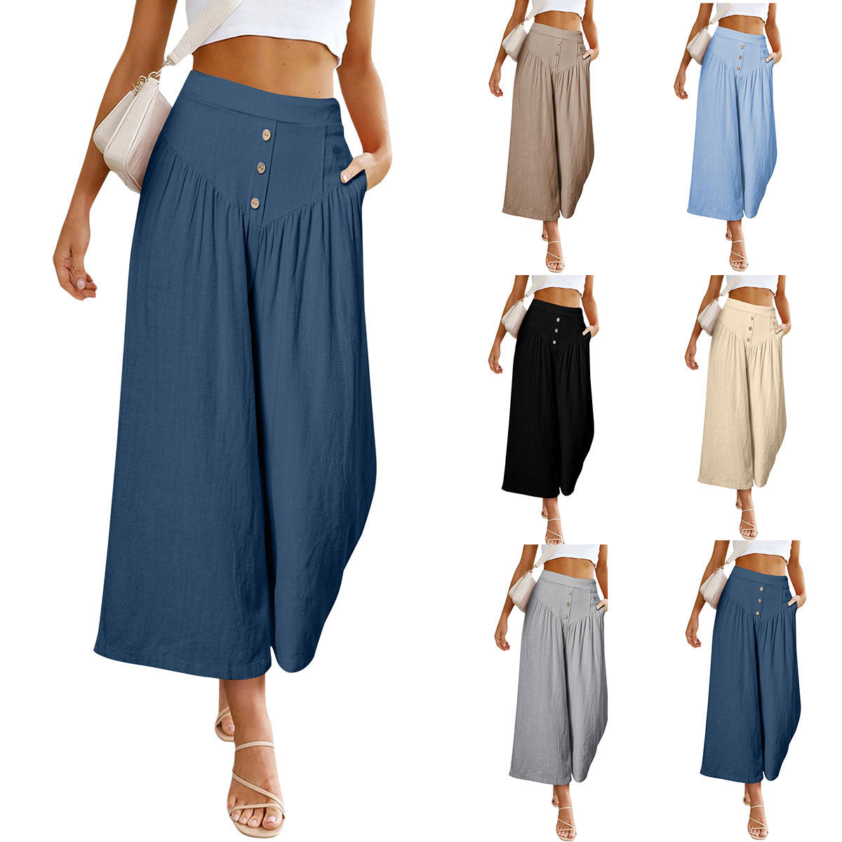 FLOWERSVERSE  Popular European and American Foreign Trade Lazy Relaxed Feeling  Independent Station Casual Wide Leg High Waist Women's Cropped Pants