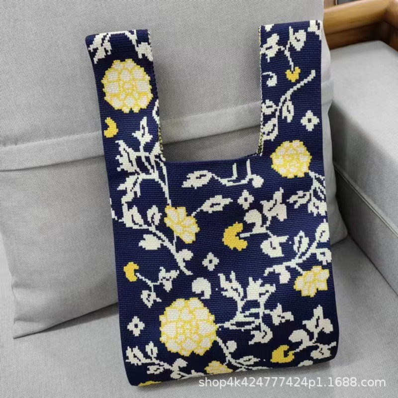 FLOWERSVERSE  INS Internet Hot New Handbag Women's Knitted Bag Japanese and Korean Style All-Match Hand Carrying Casual Tote Bag Factory Wholesale
