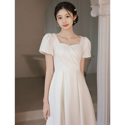 Small white evening dress can be worn at ordinary times, small white dress for graduation dates,  spring engagement certificate registration dress
