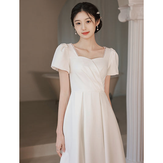 Small white evening dress can be worn at ordinary times, small white dress for graduation dates,  spring engagement certificate registration dress