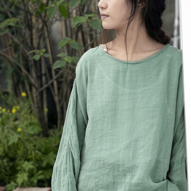 New Summer Simple Design Breathable and Comfortable Sunscreen T-Shirt Ramie Yarn Clear Versatile Top