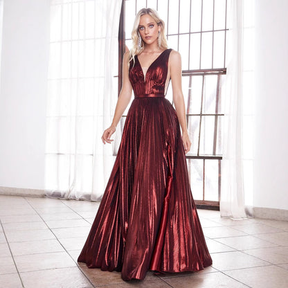 FLOWERSVERSE 2025 New women's clothing Simia solid color sequins V sleeveless high slit pendulum, splicing pleated long dress evening dress