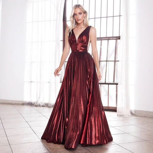 FLOWERSVERSE 2025 New women's clothing Simia solid color sequins V sleeveless high slit pendulum, splicing pleated long dress evening dress