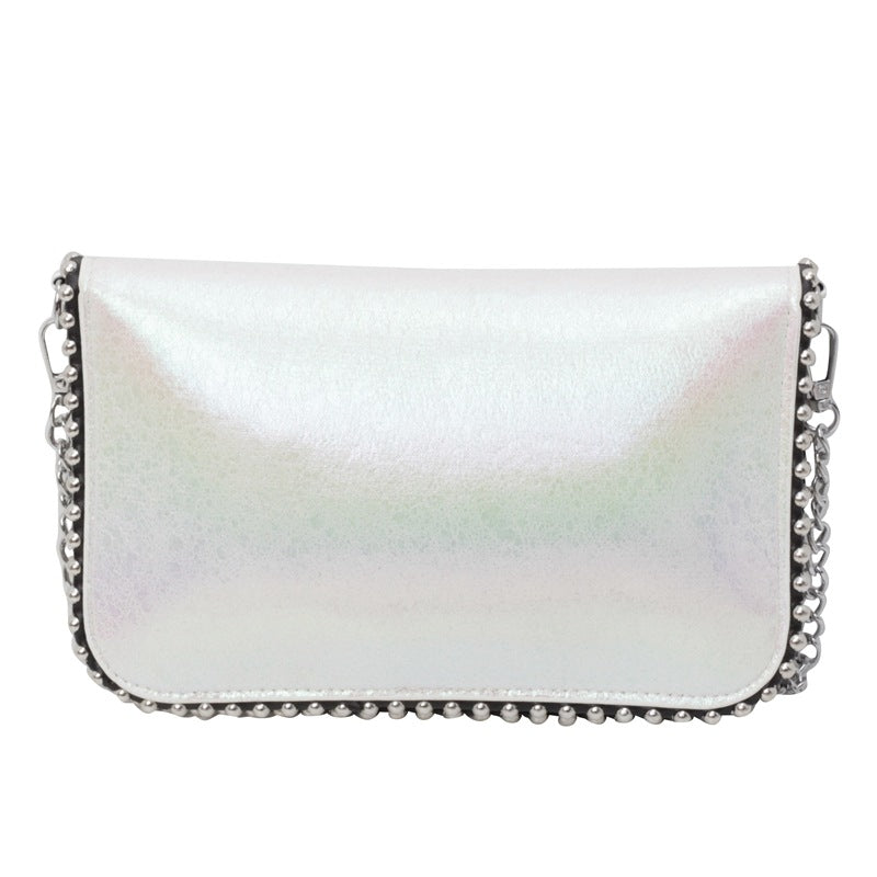 FLOWERSVERSE 2025 Cross-border new chain envelope bag, high-end niche design bead chain matte leopard print bag, messenger women's bag.