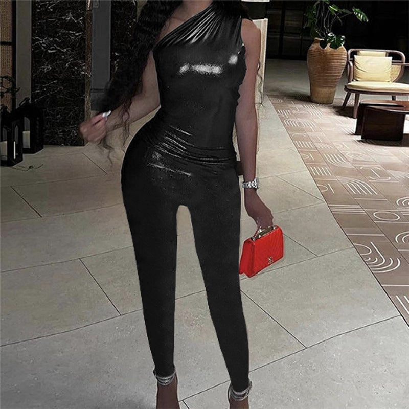 style  spring and summer new product slanted shoulder sleeveless waist hip lift women's onesie trousers women's nightclub wholesale