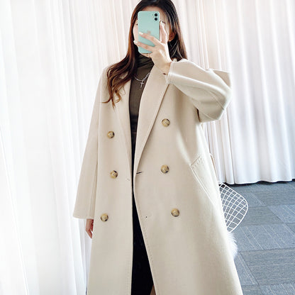 2025 popular new double-breasted double-sided cashmere coat, classic wool thickened women's coat wholesale