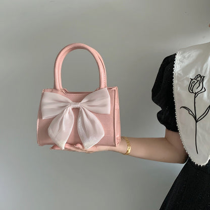 FLOWERSVERSE 2025 Little girl bag, celebrity style, sweet girl bow handbag, summer shoulder oblique span small square bag