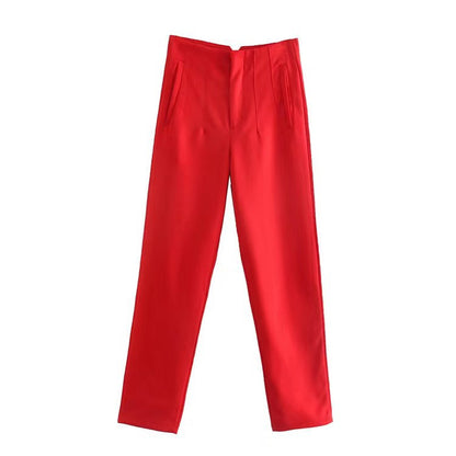 FLOWERSVERSE  Women's Trousers European and American  Cross-Border New Arrival Slim-Fit Slimming Solid Color Pleating Micro-Elastic Formal Wear Straight-Leg Pants Casual Pants