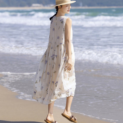 summer new full-length heavy industry embroidery waist thin white fairy robe dress vest skirt length