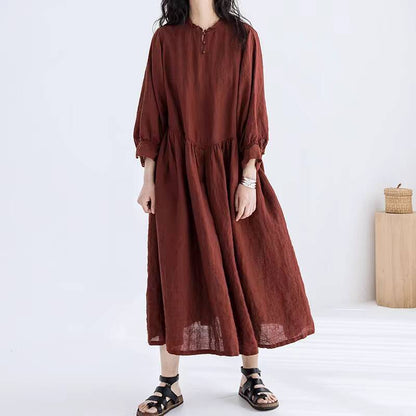 summer new literary and retro cotton and linen women's clothing linen white age reduction 8-point sleeve doll dress dress women