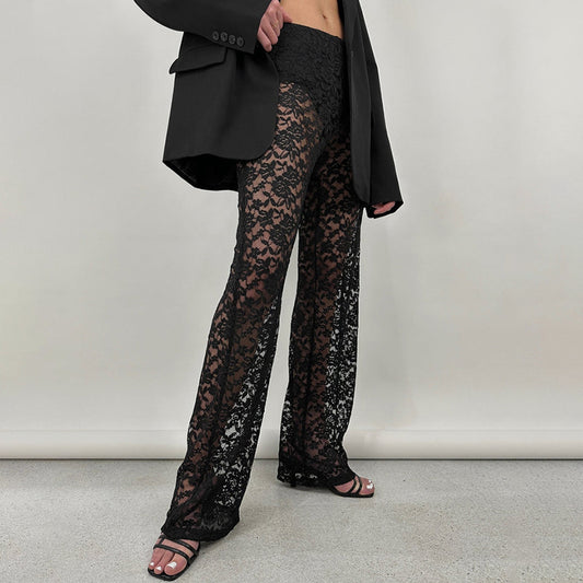 style summer hot-selling new sexy versatile lace perspective high waist splicing long straight pants women's pants
