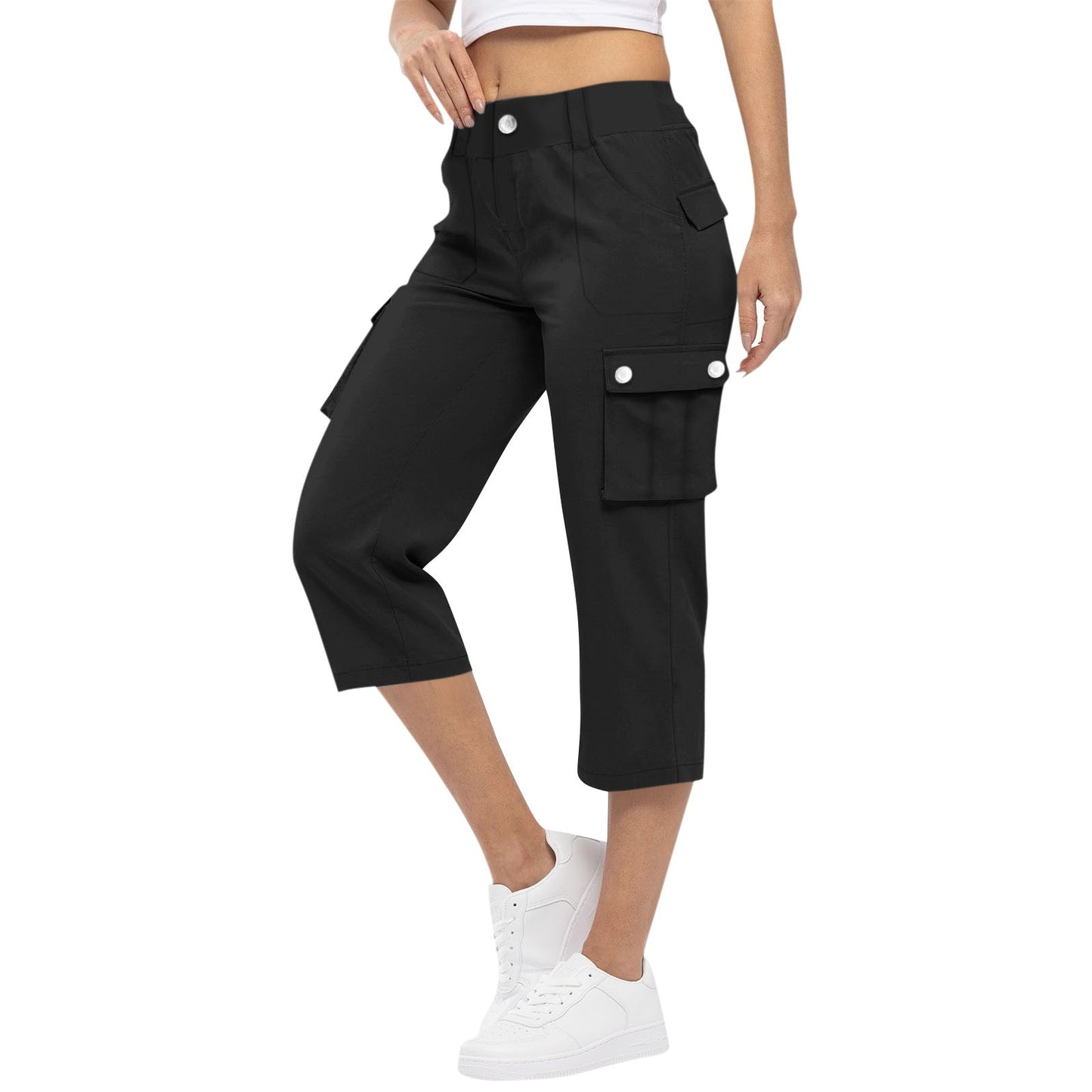 FLOWERSVERSE  Women's Trendy All-Match Solid Color Fitness Running Leisure Loose Wide Leg Straight Workwear Cropped Pants