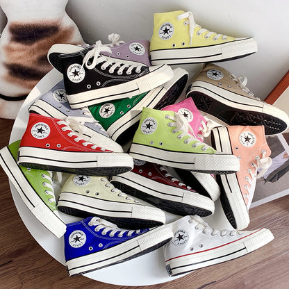 flowersverseSpring Wannian Versatile High-Top Canvas Shoes Women's Korean-Style Ulzzang Preppy Style Board Shoes Hong Kong Style Vintage Fashion Shoes