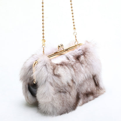 FLOWERSVERSE 2025 Autumn and winter super fire fox hair niche furry bag women's popular new chain messenger bag clip hair bag