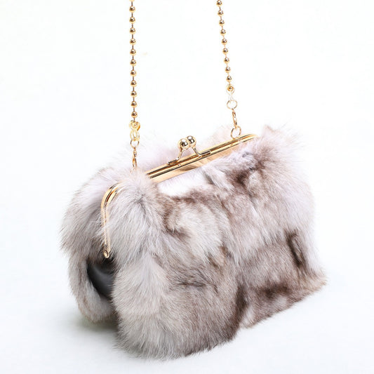FLOWERSVERSE 2025 Autumn and winter super fire fox hair niche furry bag women's popular new chain messenger bag clip hair bag