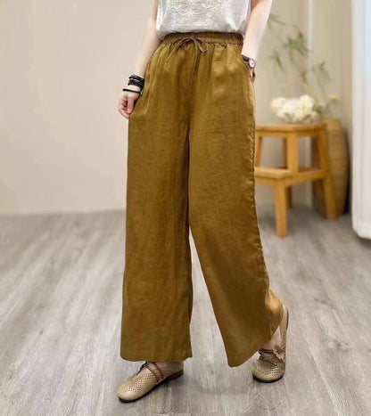 flowersverse Jianmeng Youyou Linen Wide-Leg Pants  Spring New Style Inner Edge Casual Pants for Women Elastic Waist Pants 8826