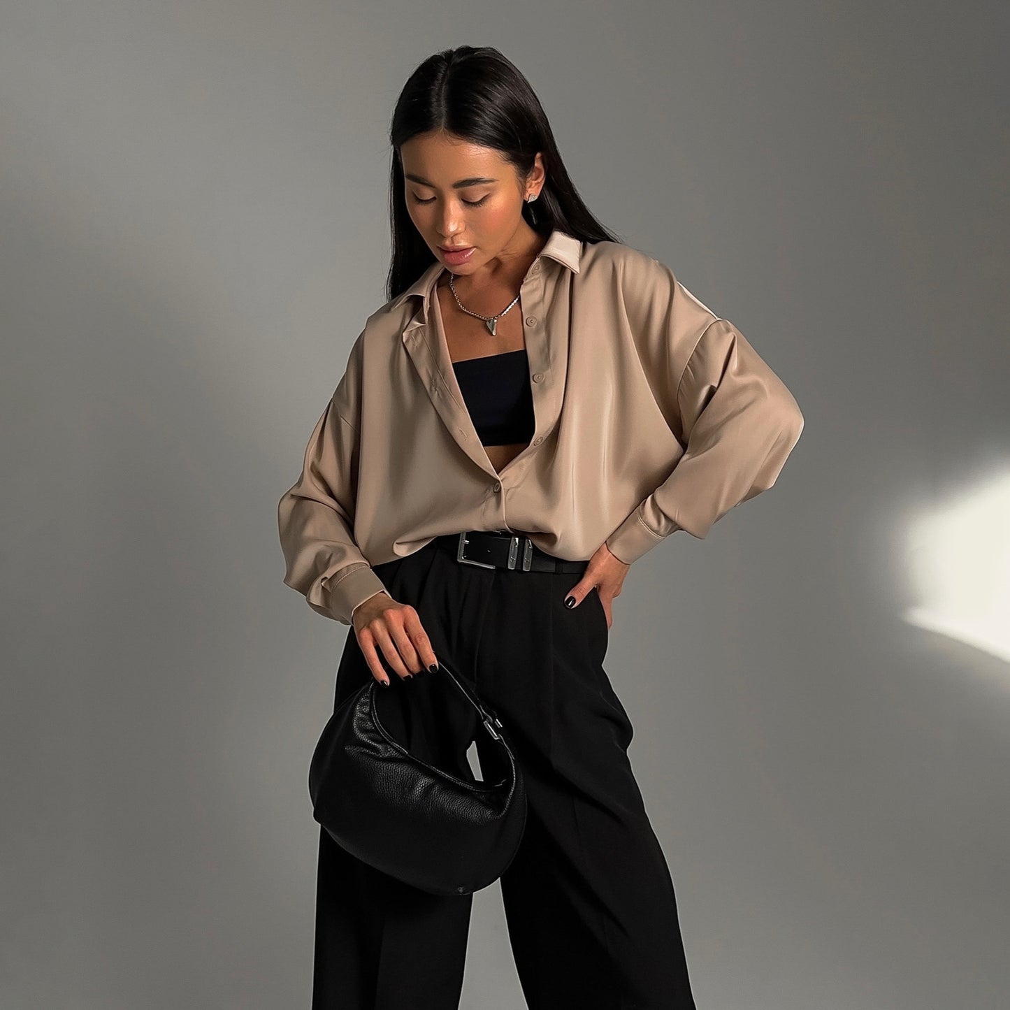 Spring new acetic acid satin long-sleeved shirt high-end temperament commuter versatile women  design sense niche