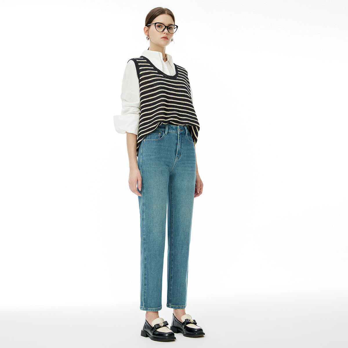 2025 24 autumn new women's nine-point pants 3.60 million like elastic denim baguette pants, high-waisted slim-fitting four-sided elastic jeans