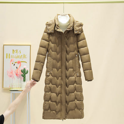 European and American foreign trade wave sewn hooded cotton-padded clothes for women's winter extended over-knee cotton clothes thickened cold-proof jacket