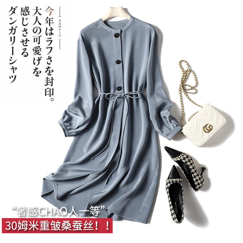 2025 Heavy crepe high-end silk skirt, mulberry silk dress  summer new women's clothing, temperament long-sleeved medium and long styles