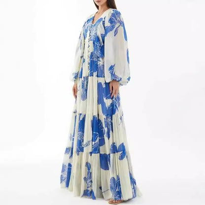 FLOWERSVERSE New cross-border new long-sleeved 2025 women's clothing fashion printing fairy long temperament evening dress dress