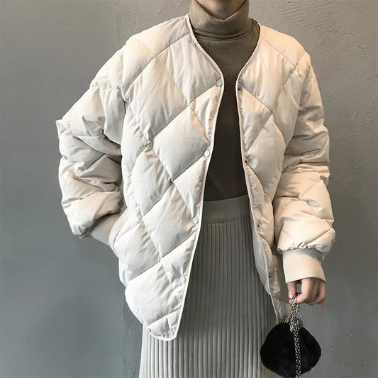 autumn and winter new down cotton-padded clothes women's short Hong Kong style rhombus light cotton-padded clothes loose cotton-padded jacket