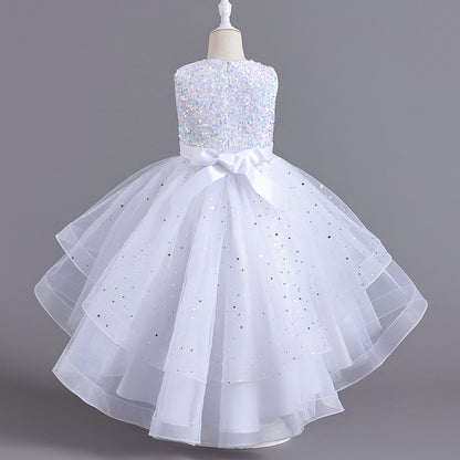 flowersverse Cross-Border Hot Selling Girls' Dress Princess Dress European and American Flower Girl Puffy Veil Tailing Dress Catwalk Costume for Piano Performance