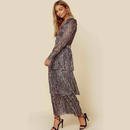 FLOWERSVERSE 20252025  new 2025 trade fashion long dress temperament commuting black printing high waist irregular long dress dress