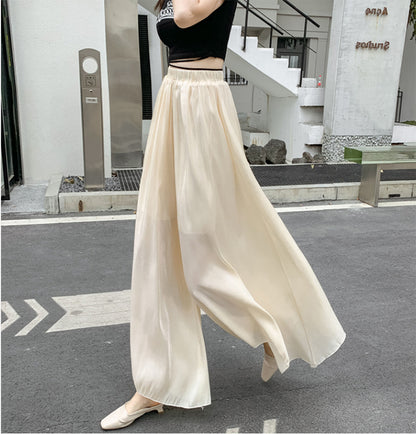 flowersverse Niche Summer Wide-Leg Pants Women's New High Waist Loose Casual Pants Streamer Satin Culottes Thin Mop Pants Trousers