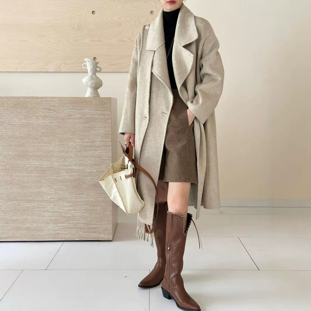 2025 Cashmere wool scarf, suit collar, single-breasted shoulder sleeves, extended double-sided woolen cashmere coat, autumn and winter.