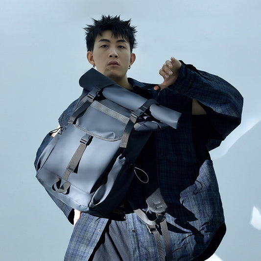 2025 Trendy and cool folding roll-up casual backpack men's large-capacity outdoor travel backpack high-value college student schoolbag