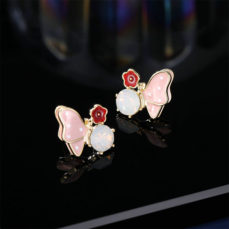 2025 S925 silver needle earrings new fresh and sweet high-end drip oil enamel earrings oil painting style color butterfly stud earrings