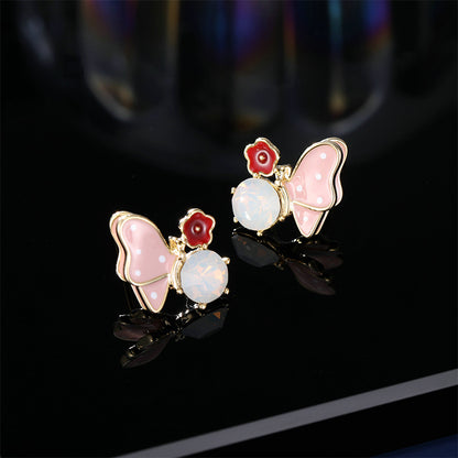 2025 S925 silver needle earrings new fresh and sweet high-end drip oil enamel earrings oil painting style color butterfly stud earrings