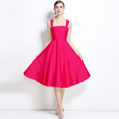 dress retro square neck satin suspender slim graduation birthday engagement light dress dress women
