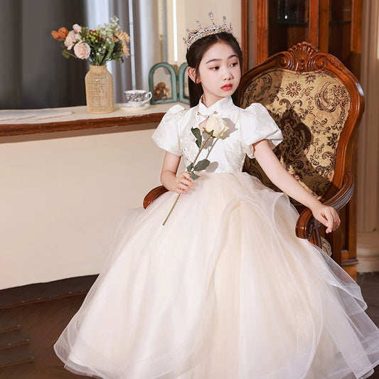 flowersverse Girls Evening Dress Chinese Style Fashion Flower Girl Little Girl Princess Dress Children Host Piano Performance Costume