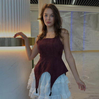 Cross-border independent station  Spice Girls Suede Suspender Vest Sexy Small Vest Top Niche Trend Spice Girls