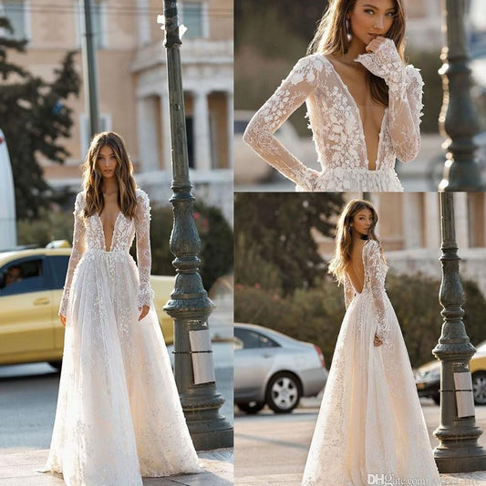 Cross-border Popular trade women's wedding dress,  sexy lace long-sleeved vacation dress, evening banquet dress