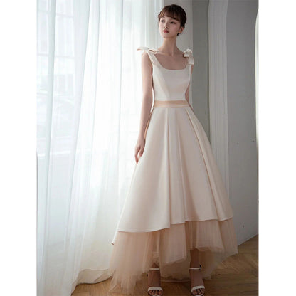 2025 White evening dress  new license registration engagement dress banquet host  suspender dress spring