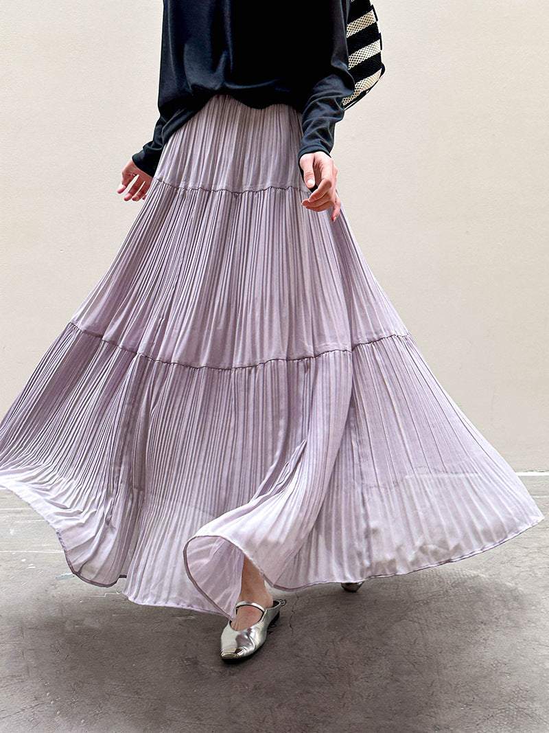 2025  spring new Korean version of dopamine pleated design sense atmosphere trend pleated skirt half-length skirt 702