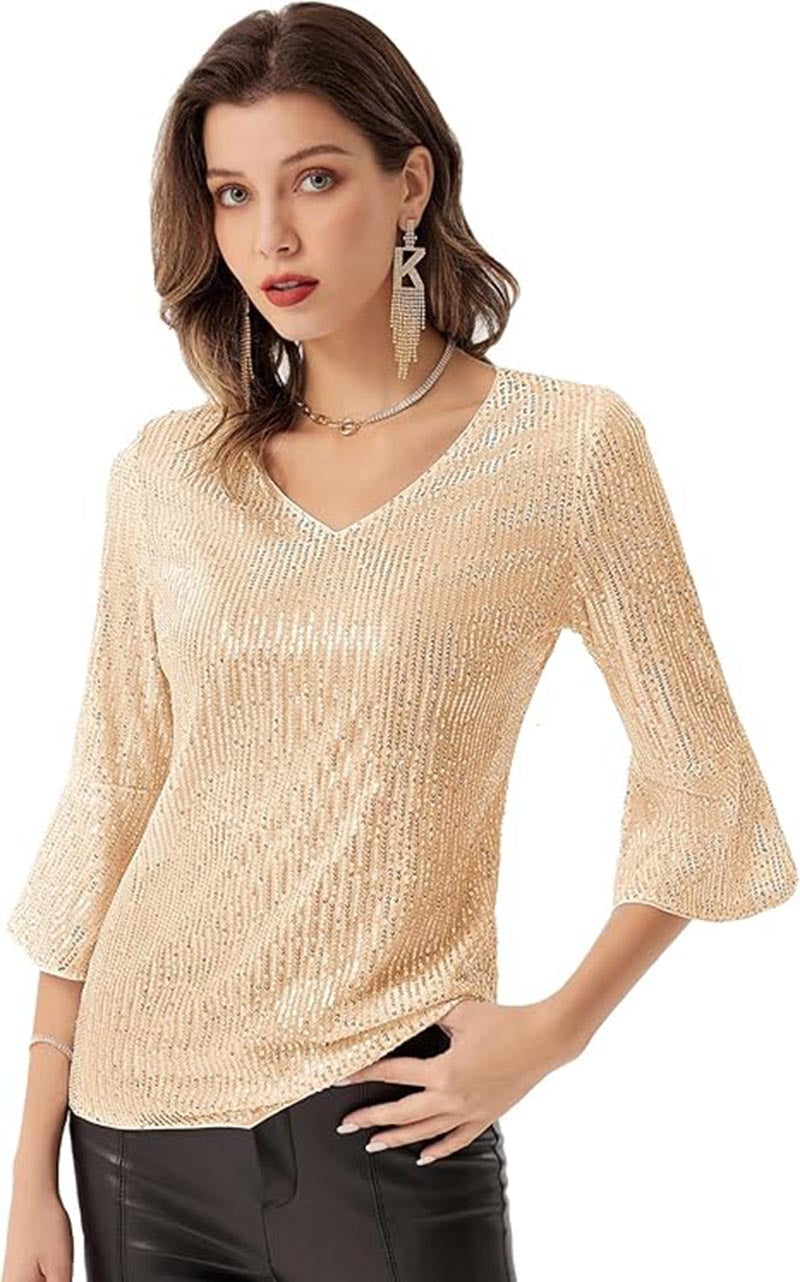 FLOWERSVERSE popular跨境货源外贸欧美女装 亚马逊新款纯色亮片宽松衬衫连衣裙