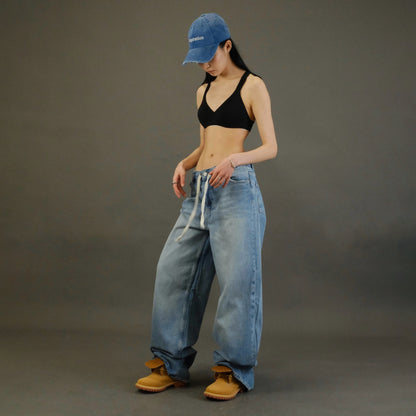 style low waist pendant wide-leg jeans  new super large size loose and thin floor-mopping wide-leg trousers