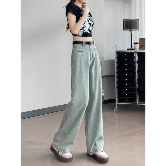 flowersverse Starry Sky Pattern High Waist Wide Leg Jeans for Women  Summer New Loose Slimming and Straight Drape Denim Trousers