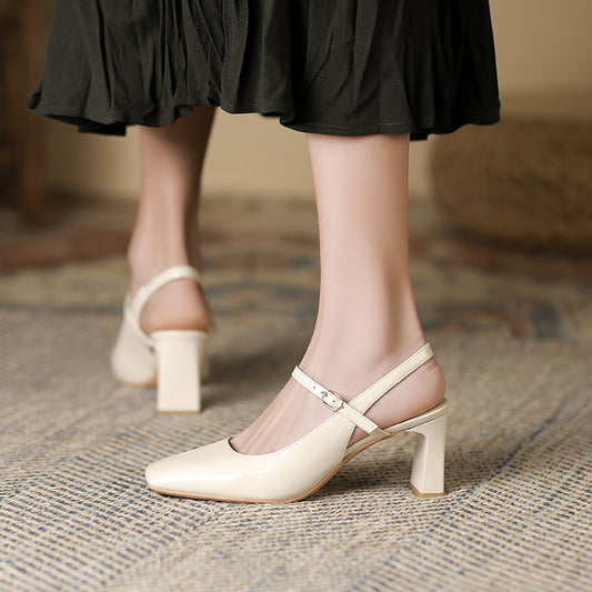 2025 778-9  retro square head high heels women's 2025 new thick heel single shoes empty bag head Roman sandals women