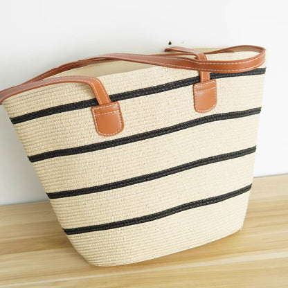 FLOWERSVERSE  Straw Bag Women's Summer Seaside Tote Bag Large Capacity Woven Shoulder Bag Rattan Woven Straw Bag Vegetable Basket Bucket Bag Fashion