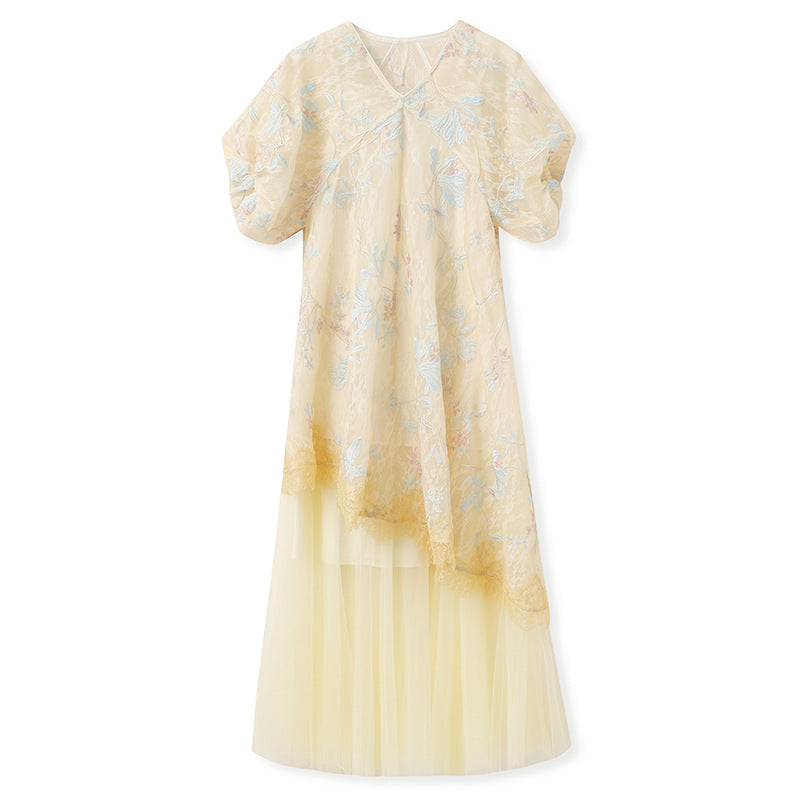 New Chinese style  summer new national style embroidery embroidery lace light luxury suspender dress two-piece set N4001