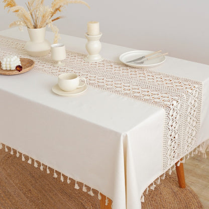 2025 Lexuanxiu New tablecloth wholesale cotton and linen thickened hollow phoenix tail splicing simple ins log wind picnic tablecloth