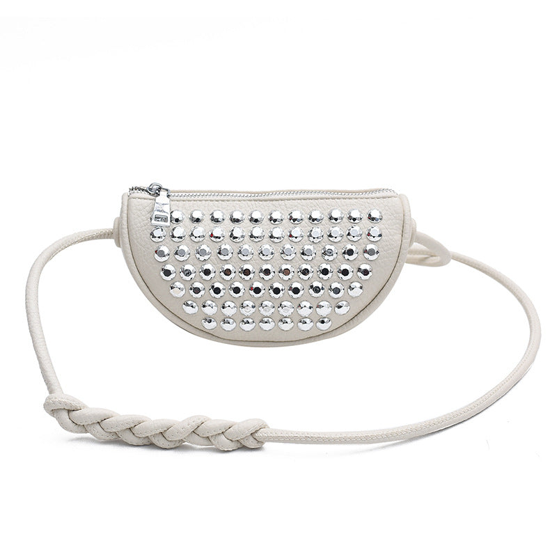 FLOWERSVERSE 2025 Bag women's new Internet celebrity punk rivet bright diamond small bag dumpling bag niche design advanced messenger bag women