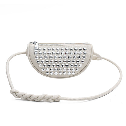 FLOWERSVERSE 2025 Bag women's new Internet celebrity punk rivet bright diamond small bag dumpling bag niche design advanced messenger bag women