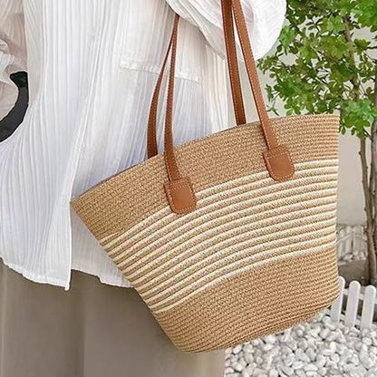 FLOWERSVERSE  Straw Bag Women's Summer Seaside Tote Bag Large Capacity Woven Shoulder Bag Rattan Woven Straw Bag Vegetable Basket Bucket Bag Fashion