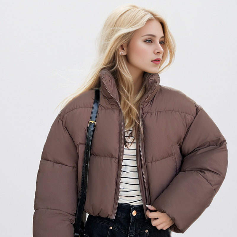 European and American style short cotton clothes women's clothing 2025 new fashion stand-up collar thickened warm bread clothes winter cotton-padded jacket
